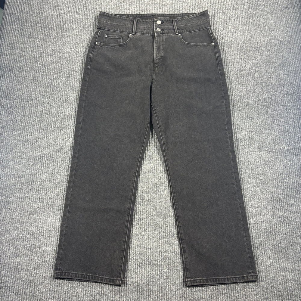 Ann Taylor Straight Leg Jeans Women Size 14 Black High Rise Double Button